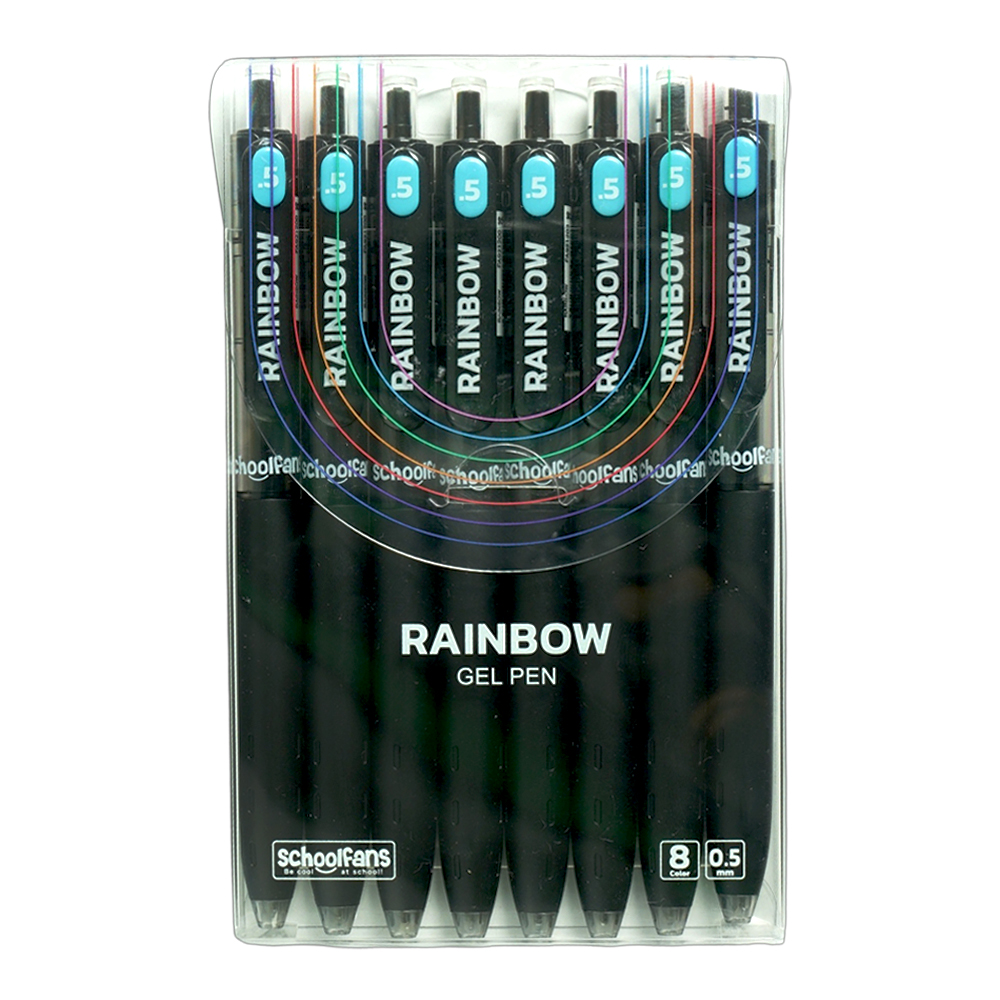 روان نویس0/5 فشاری مشکی بدنه گریپ دار(8عددی) اسکول فنز سری RAINBOW