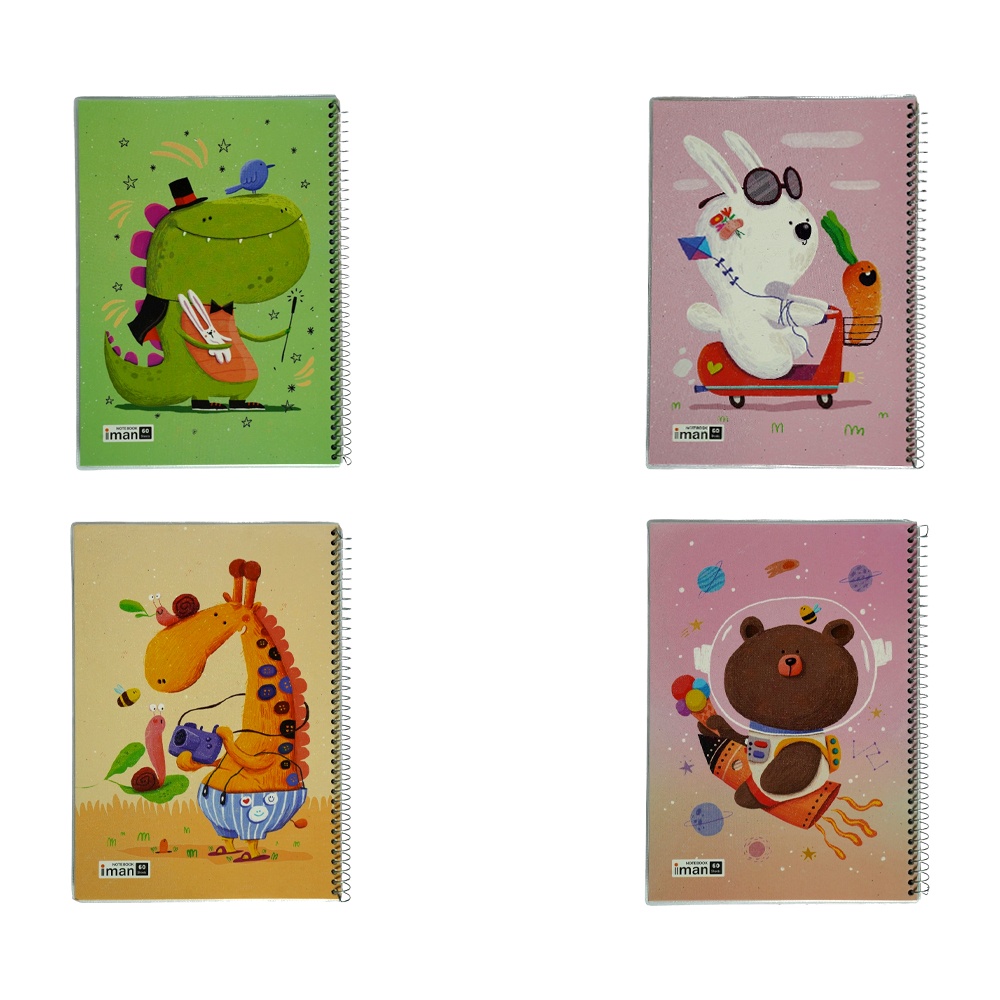 دفتر60برگ ایمان کد0105 جلدطلقی حاشیه دارanimals happy