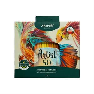 مدادرنگی 50رنگ جعبه مقوایی حرفه ای/آرتیست آریا کد3608یا3604